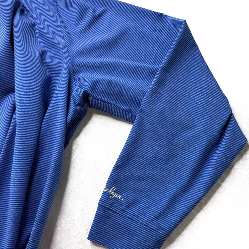 Walter Hagen Blue Stripe Long Sleeve Golf Polo Performance Shirt Men’s XXL